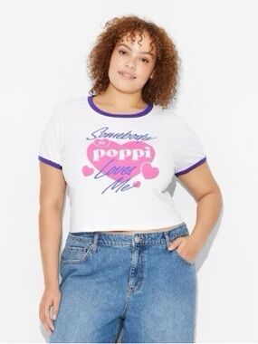 🌸🪻 Limited Edition Poppi Crop White and Purple Graphic Tee 💗 XXL NWT